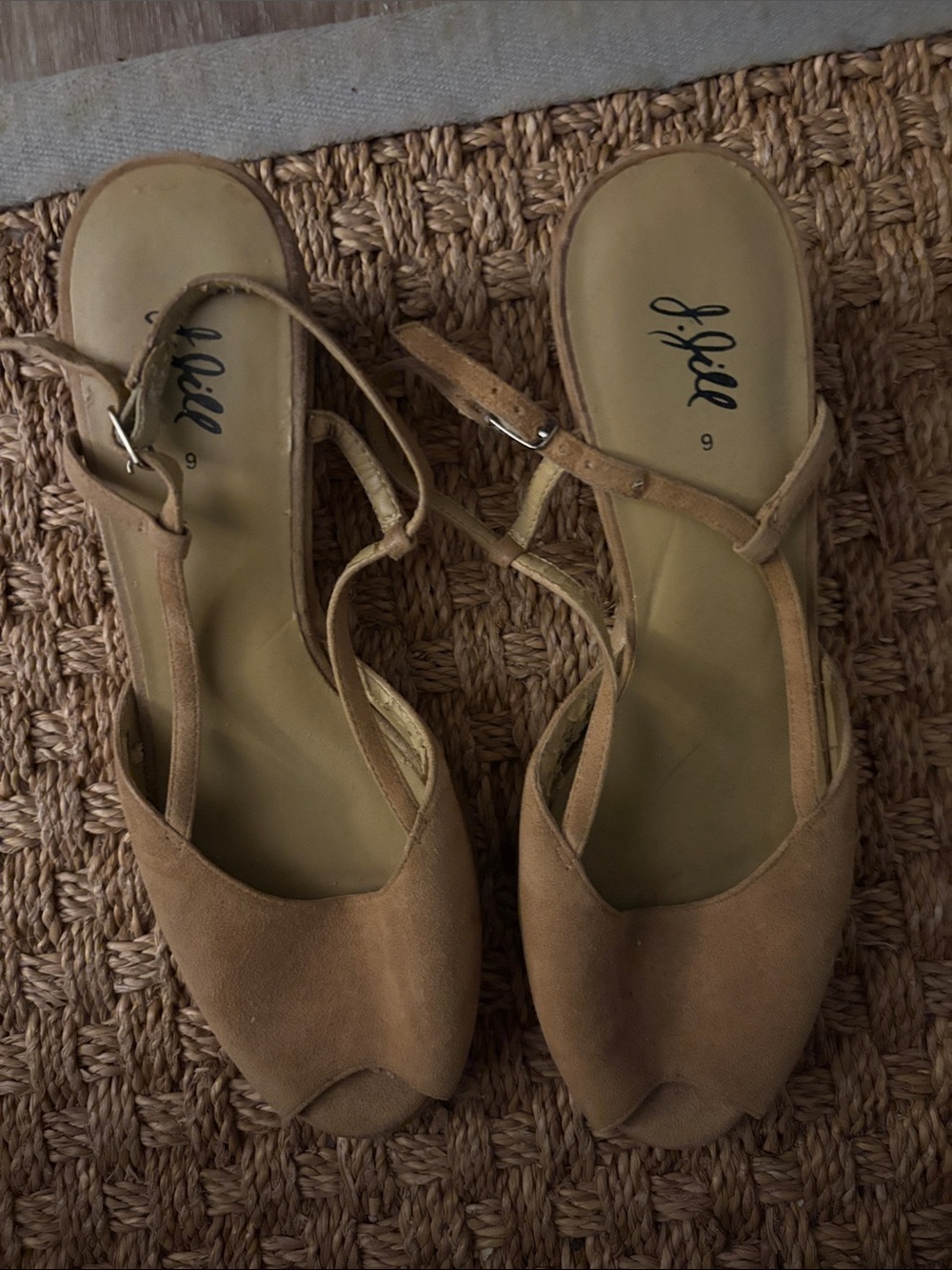 J. Jill Tan Suede Peep-Toe Slingback Heels